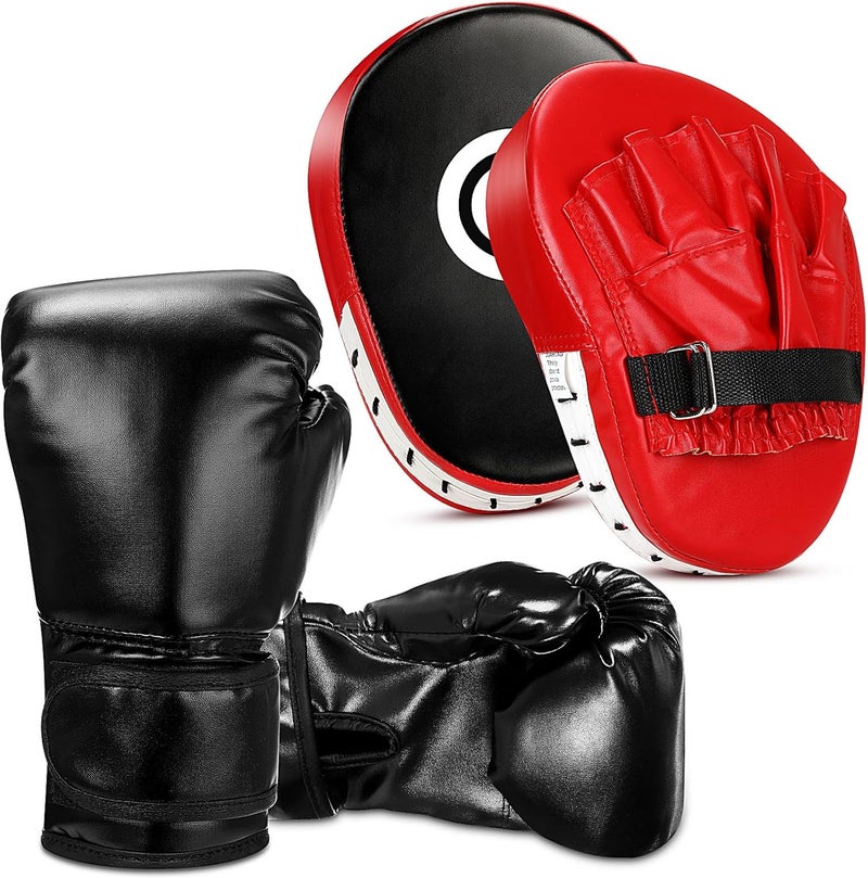 Arrowbash Boxing Gloves and Punching Mitts Set for Kids 6oz Black Gloves Curved Punch Mitts Pad Sparring Training Equipment for Martial Arts Muay Kickboxing Taekwondo Karate BJJ - Image 1